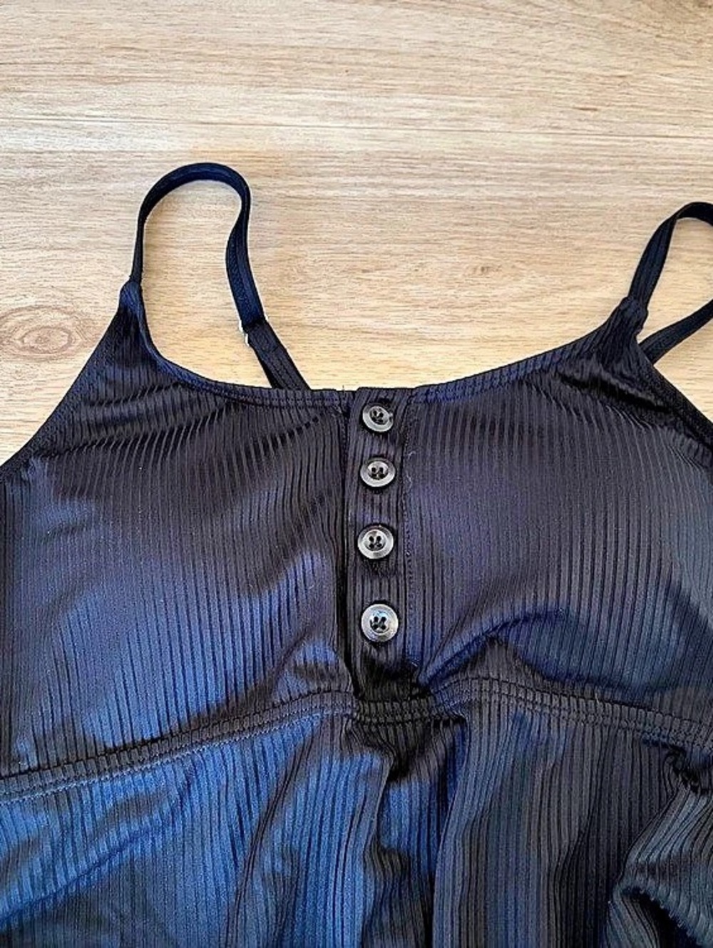 Black Ribbed Button-Front One-Piece - Picture 4 of 5